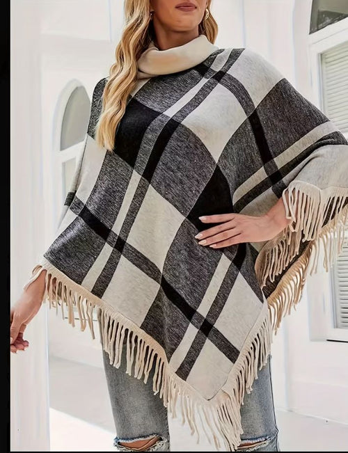 Avenue Plaid Color-Block Fringe Shawl.